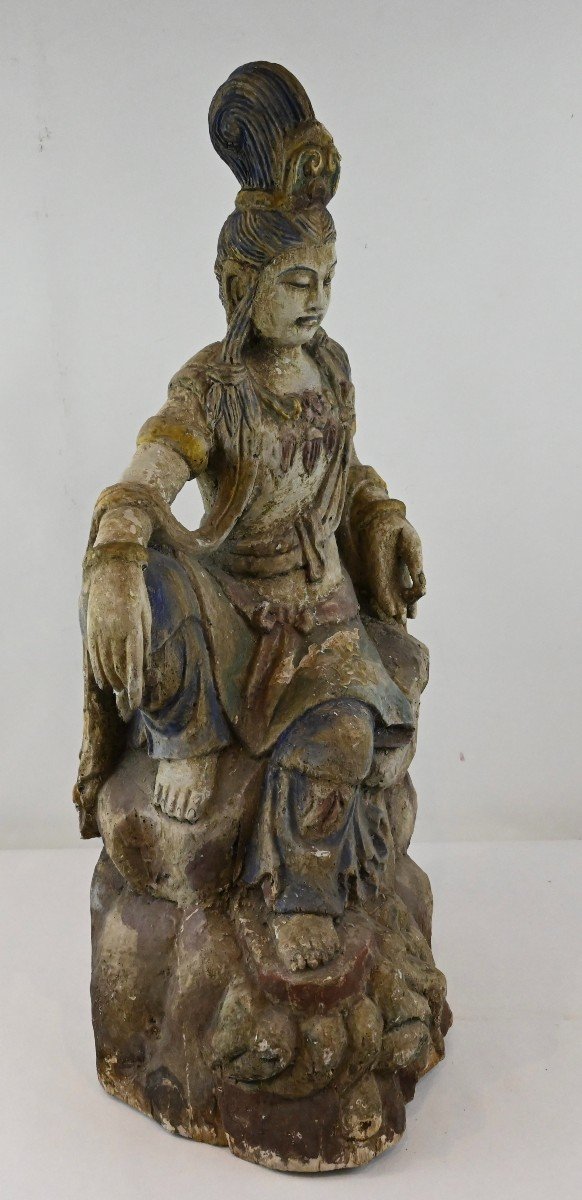 Guanyn - Polychrome Wood Sculpture - China 19th Century-photo-2